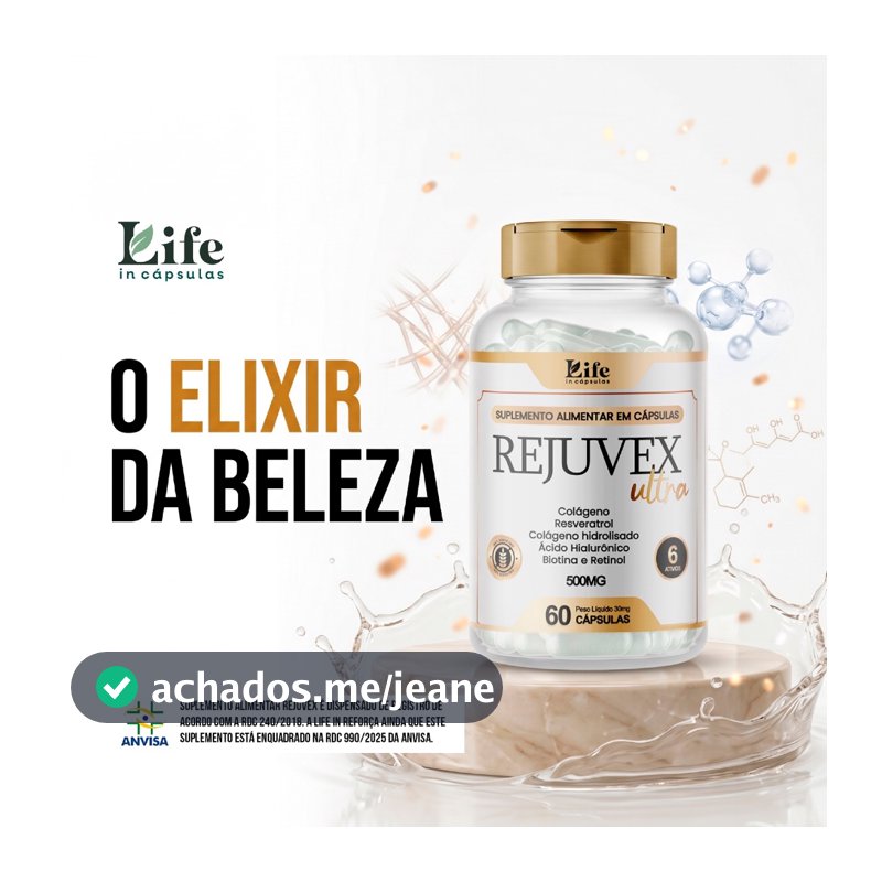 Rejuvex Ultra Life In - Colágeno + Biotina + Retinol + Ácido Hialurônico | Pele Firme e Saudável