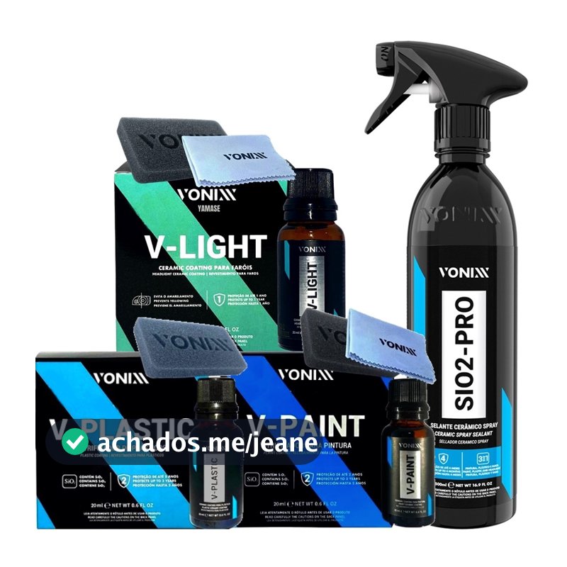 Kit Vitrificação Vonixx Vitrificador de Plástico Farol e Pintura V-Plastic V-Light e V-Paint + Selante Sio2 Pro Vonixx