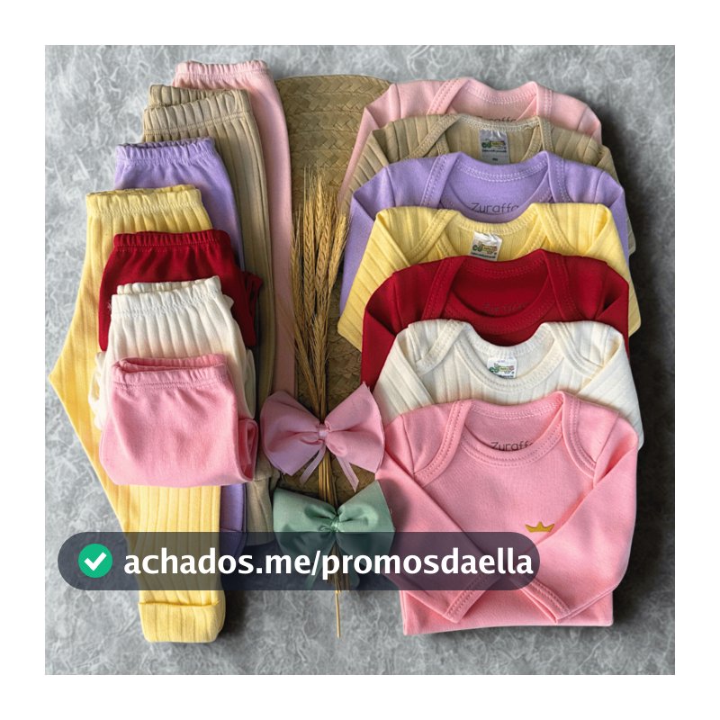 Kit 12 Peças Bebê 6 Bodies Manga Longa e 6 Mijões 100% Algodão Suedine Canelado Menina Menino