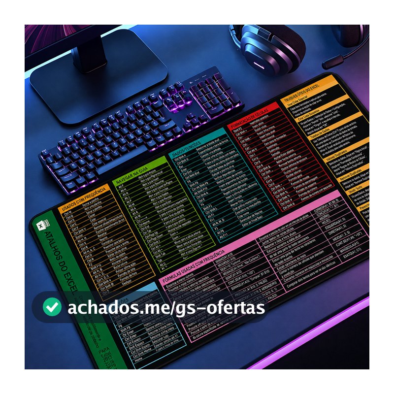 Mouse Pad Grande Antiderrapante Premium Diversas Estampas Tema Atalho Software Excel Português  Entre Outros