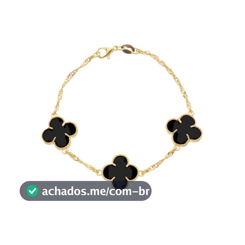 Pulseira Dourada Trevos Zircônia Preta
