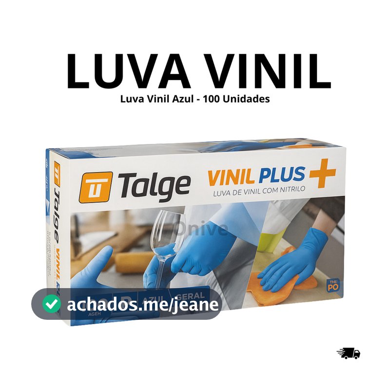 Luva de Vinil Descartável Sem Pó Azul Resistente 100 Unidades