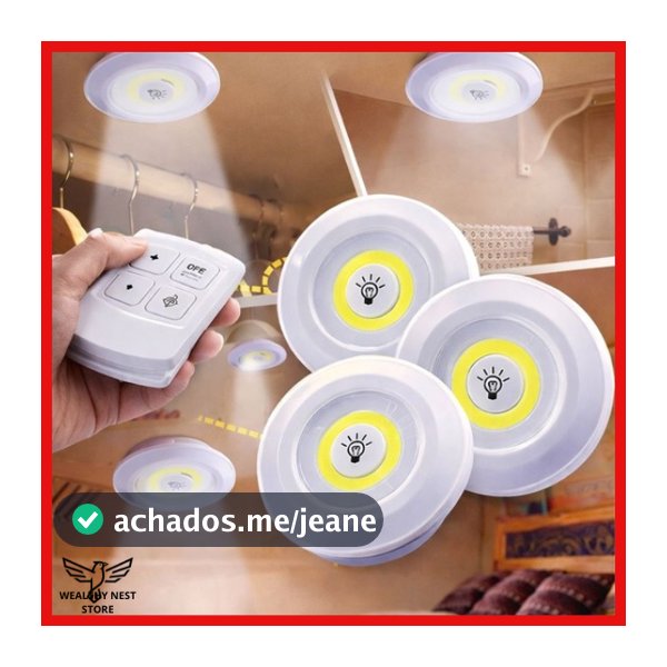 Kit 3 Lâmpadas Luminária De Led Spot Sem Fio Controle Remoto Cor Branco Pilha AAA Para Casa Cozinha