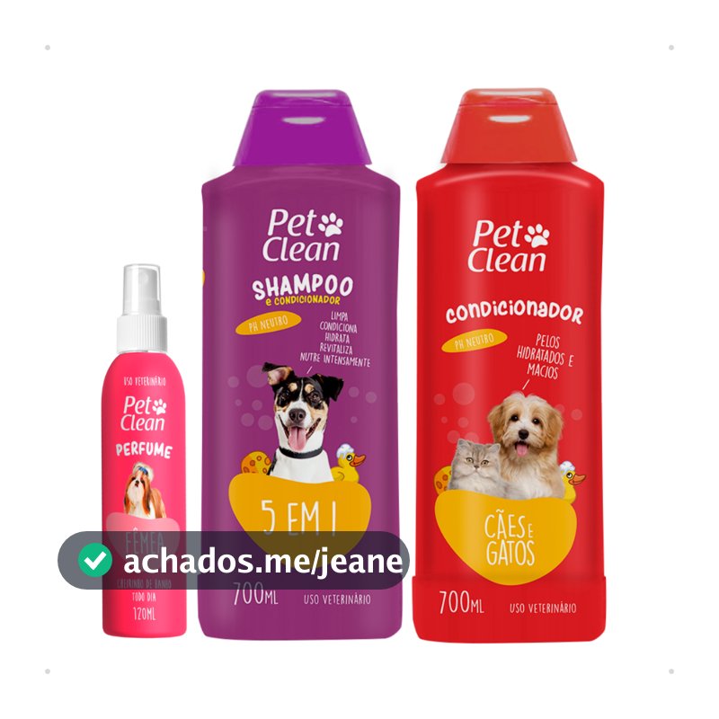 Kit Shampoo 5 em 1, Creme Condicionador e Perfume para Cachorro e Gato - Pet Clean