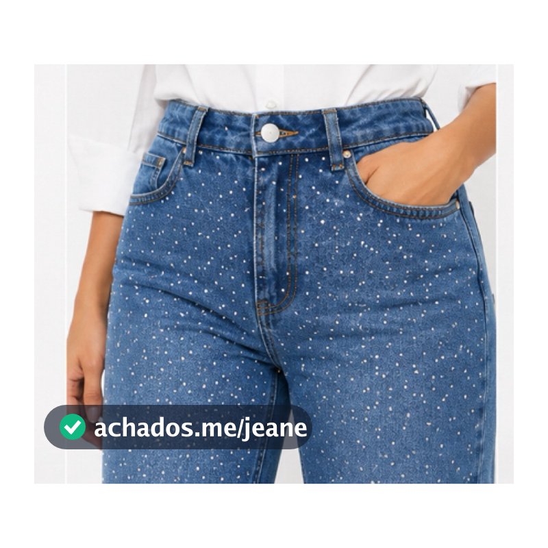 Calça jeans feminina wid com brilho total na frente