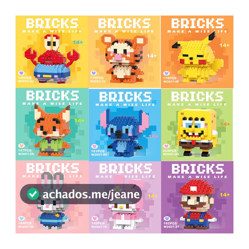 Bloco de Montar Figura Desenho Animado, Brinquedo Educativo para Meninos e Meninas