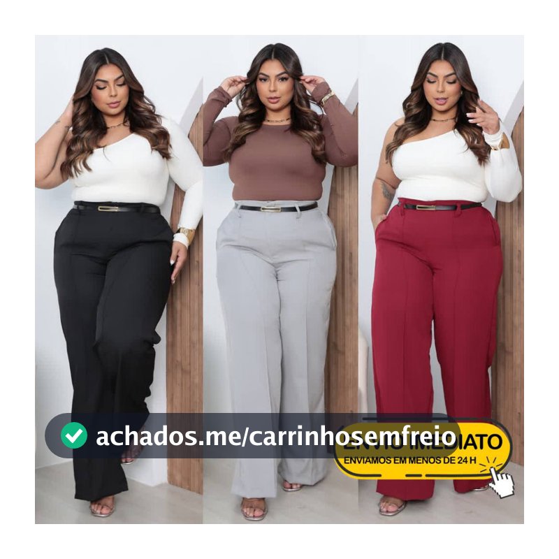 Calça Social PLUS SIZE Alfaiataria Feminina C/ Cinto de Couro Elegante Modelo Pantalona C/ Bolsos