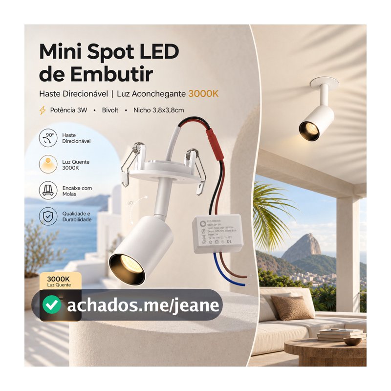 Mini Spot Led Embutir Haste Direcionável 3w 3000k Branco