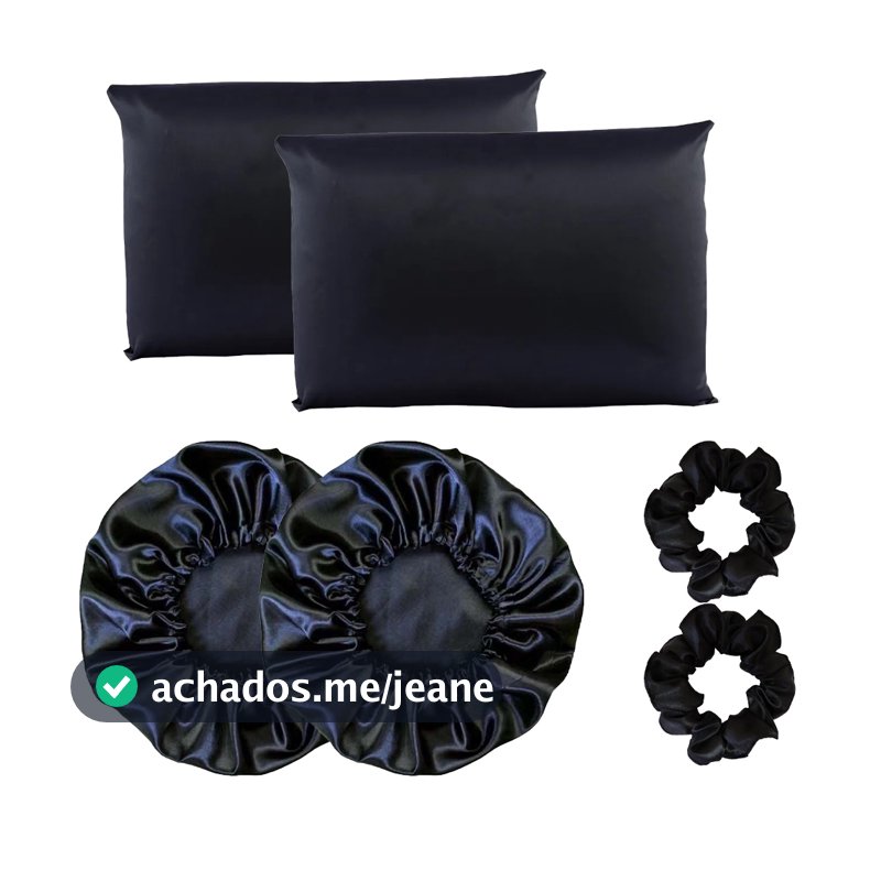 Kit completo cetim anti frizz 2 fronhas + 2 touca+ 2 scrunchie