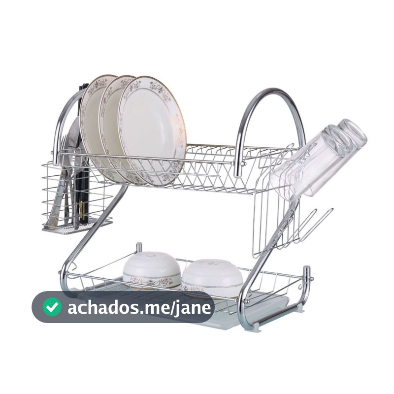 Escorredor de Louça Cromado 2 Andares 12 Pratos Porta Talheres