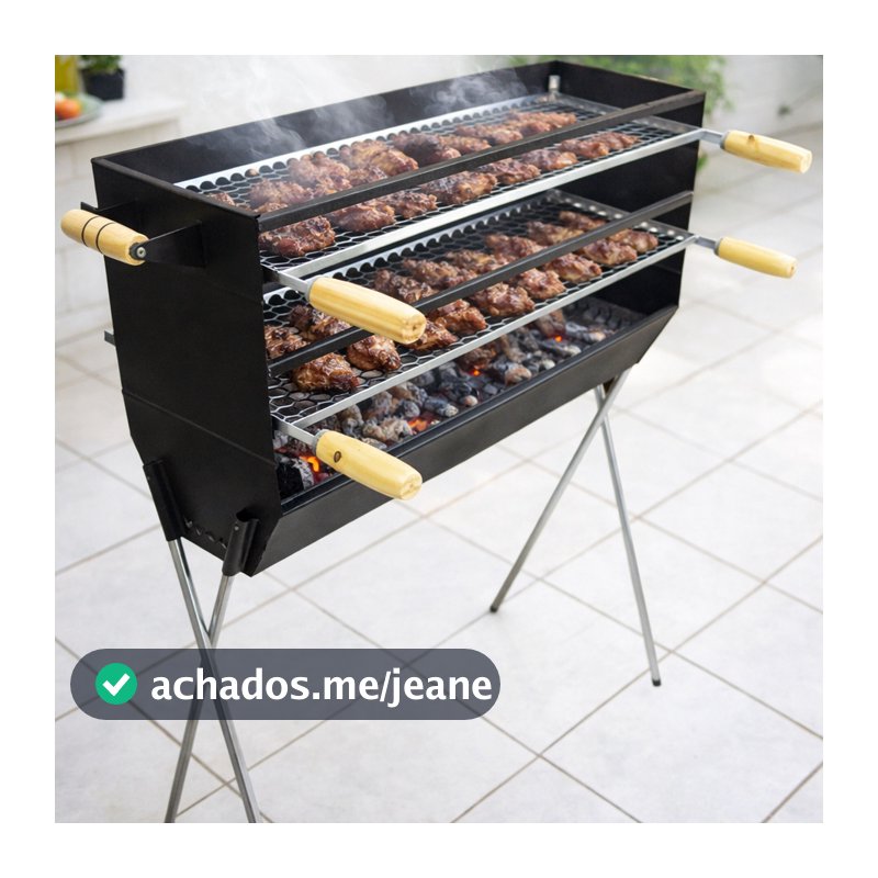 CHURRASQUEIRA ESPETEIRA DUPLA 80X25 PARA ESPETINHO COM 2 GRELHAS