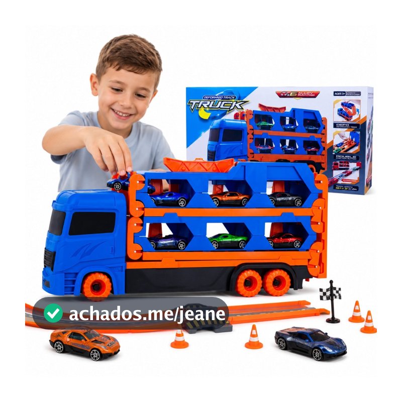 Caminhão Cegonha Com Pista Infantil 6 Carrinhos Impulsão Brinquedo de Menino Divertido Estratégia
