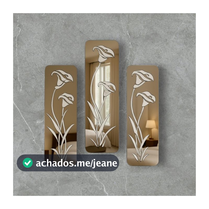 Espelho Decorativo Para Sala Em Acrilico com Adesivo De Parede Kit 3 Peças Rosas