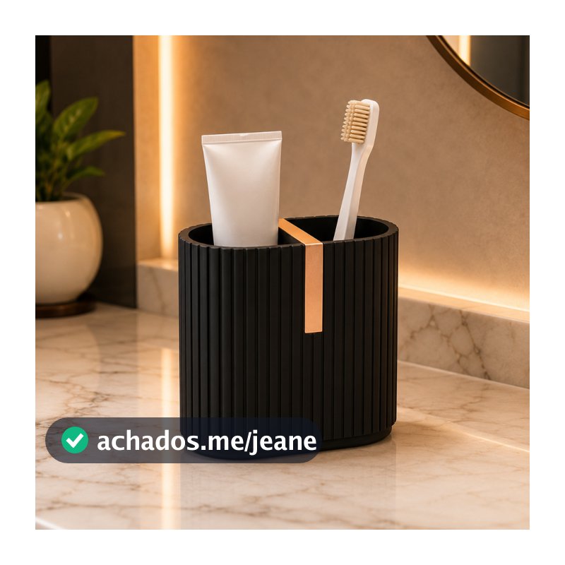 Kit Porta Escova de Dentes Duplo Organizador Canelado Bicolor Premium para Banheiro Lavabo