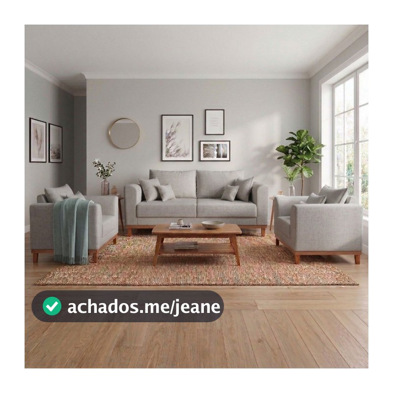 Kit Sofá 3 Lugares e Poltronas Sala de Estar Beny Linho Madeira Estofados
