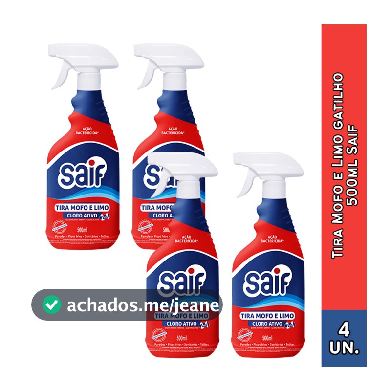 Tira Mofo e Limo Cloro Ativo 2 em 1 Saif Gatilho 500ml Escolha a Quantidade