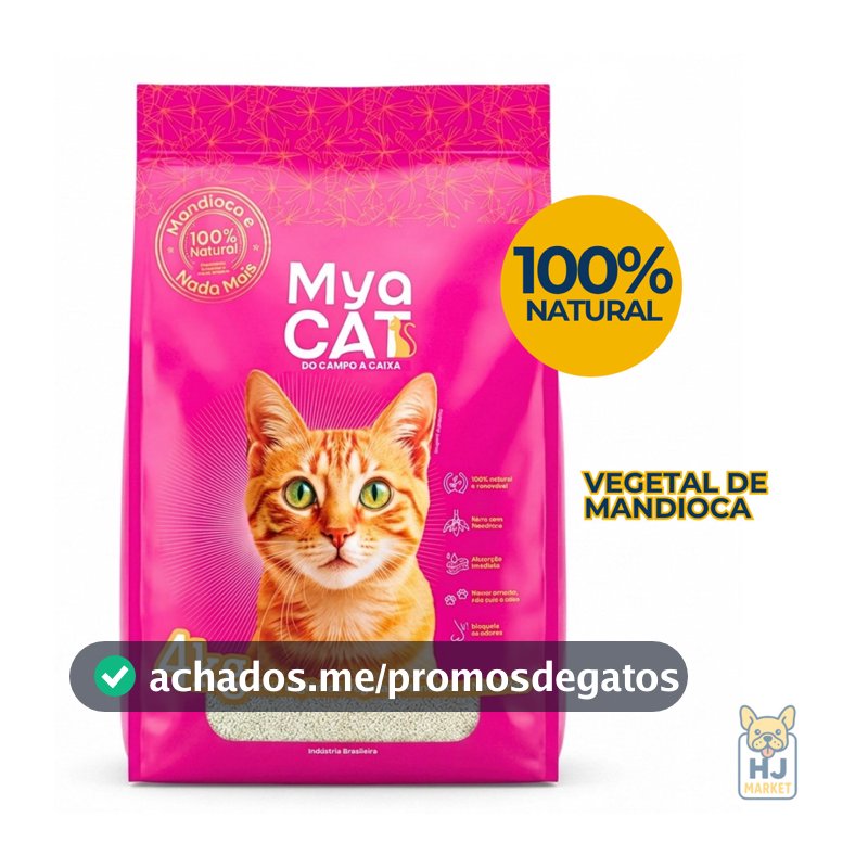 Areia Gatos Mya Cat 100% Mandioca Biodegradável Grãos Finos Higiênica 4kg
