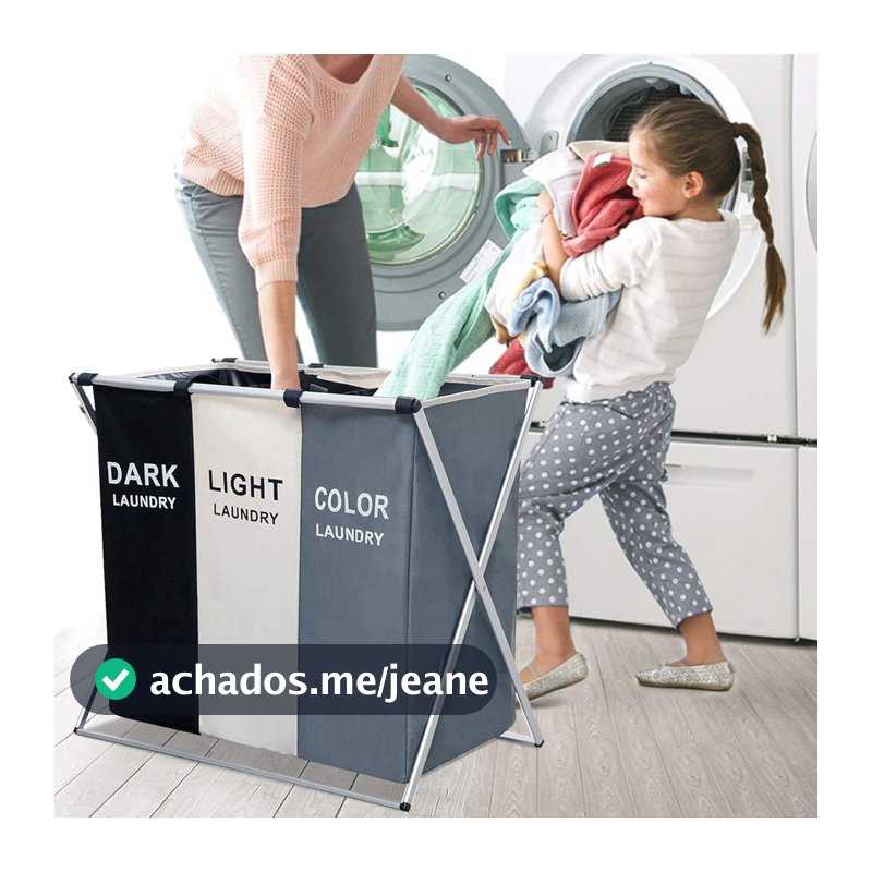 Cesto De Roupa Suja Dobrável Organizador 3 Compartimentos