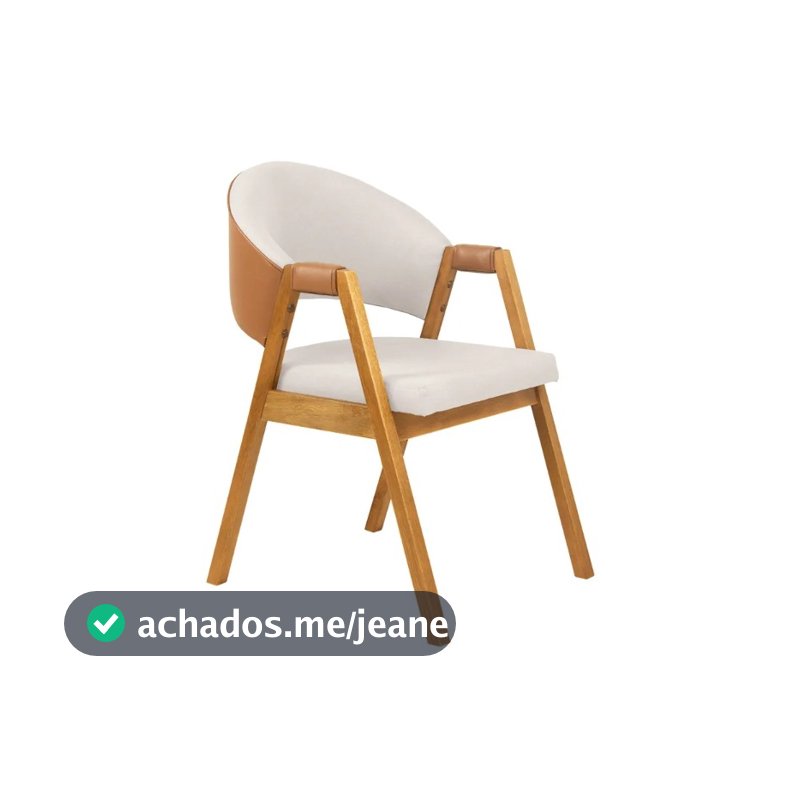 Cadeira de Jantar Litch Estofada Cor Amendoa com Linho Off e Courissimo Caramelo Moderna