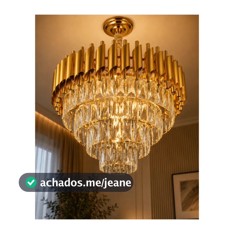 Lustre Pendente Cristal Luxo Dourado LED Sala de Jantar Moderno Premium Ø55cm E14x9 Decorativo
