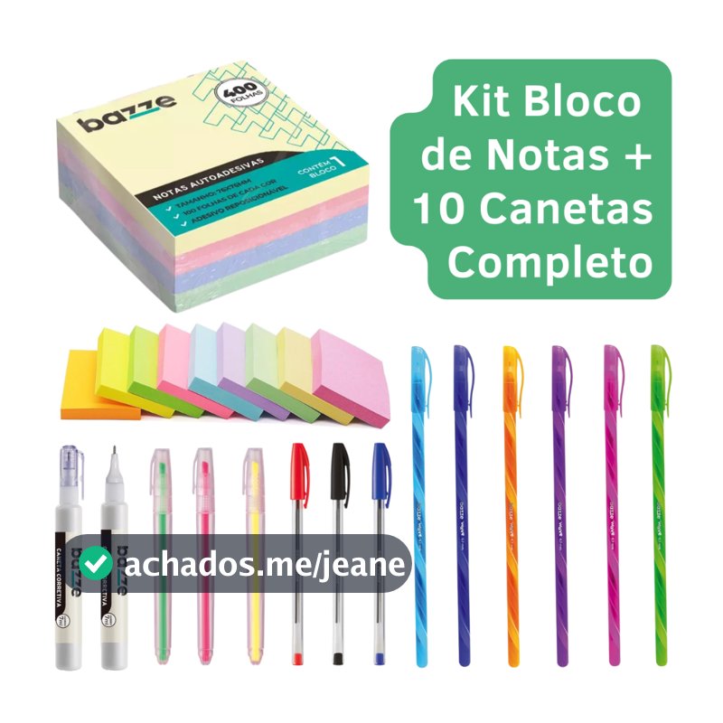 Kit Bloco Adesivo 400 Folhas Canetas Coloridas Marca Texto Ponta Fina Material Escolar Adesivo Fofo