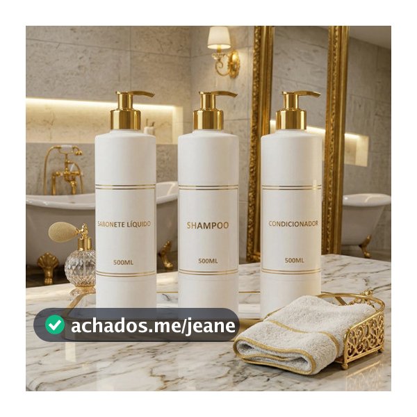 Kit Banheiro Lavabo 3 Frascos 500ml Porta Shampoo E Sabonete Branco Luxo