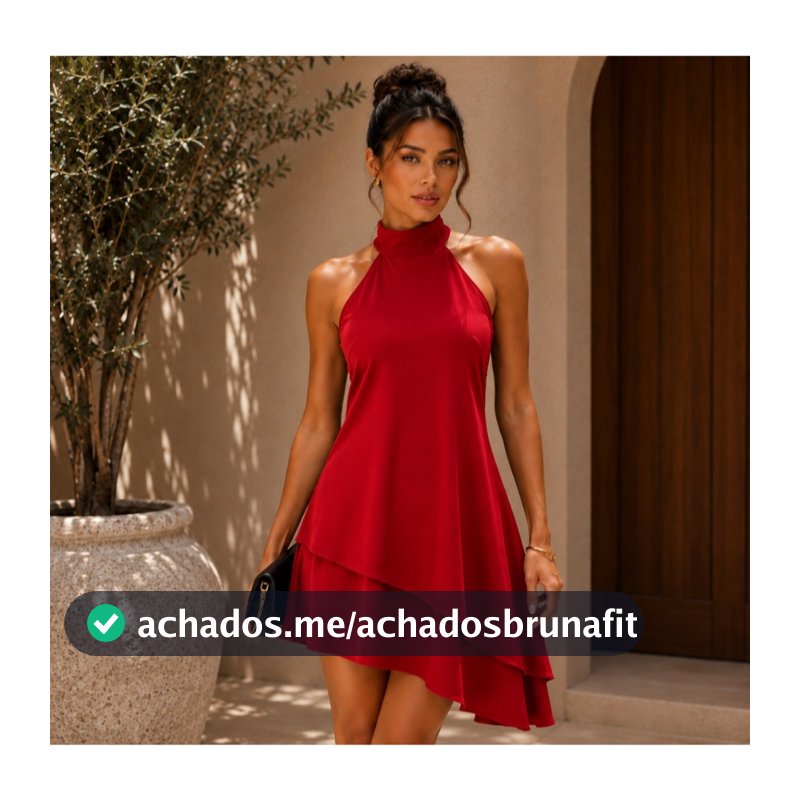 Vestido Curto Gola Alta Frente Única Festa Assimétrico Leve Casual Duna Leve Não Amassa