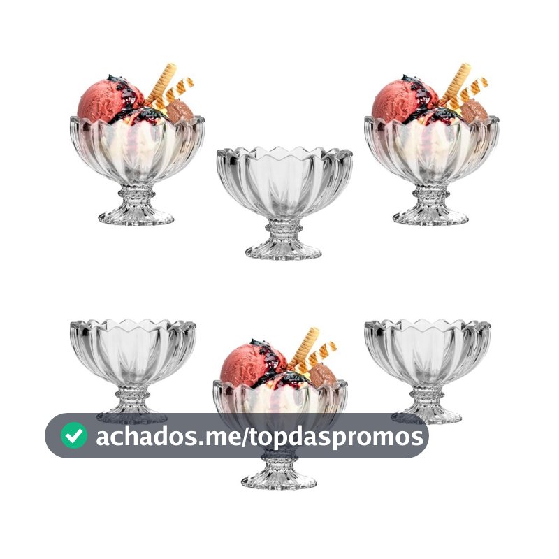 Conjunto de 6 Taças de Vidro Kit Decorado para Sorvete e Sobremesa 135ml