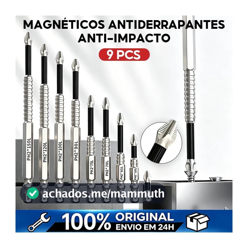 Kit Bits PH2 para Parafusadeira 1/4 em Aço K5 Antiderrapante 9 Pcs