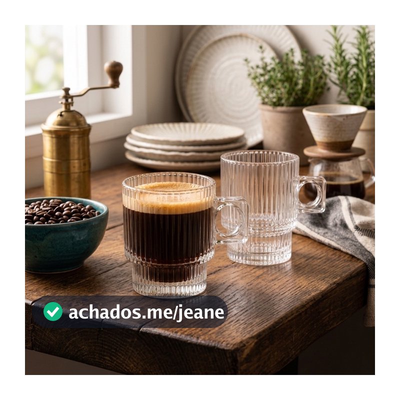 Kit 2 Canecas de Vidro Wolff  Transparente Caneladas Café Cappuccino