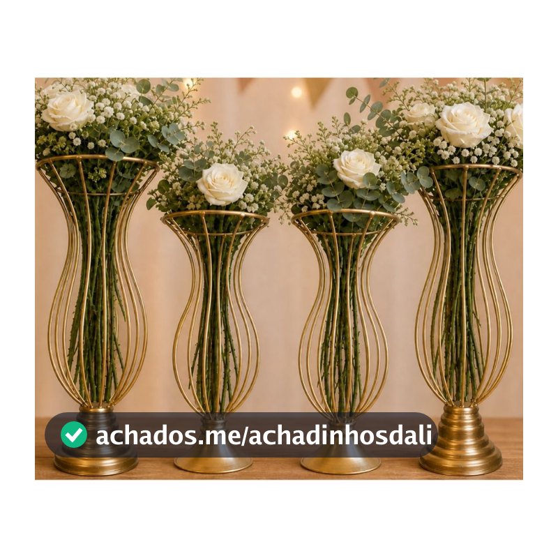 4 Vaso Dourado Armação 35cm E 30cm Para Pedrarias Decoração Luxo de Festas
