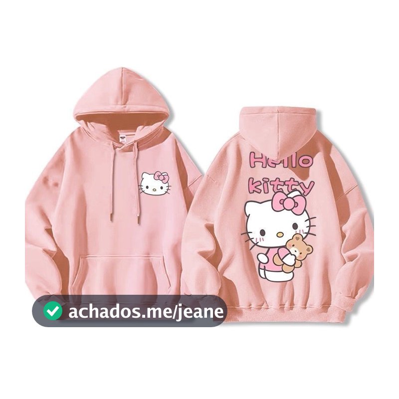 Blusa Moletom feminina Hello Kitty Blusa de Frio Com Capuz Infantil Feminino Casual