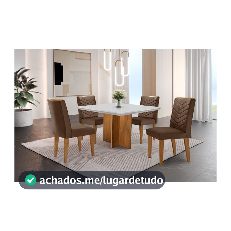 Conjunto Sala de Jantar Mesa Olímpia 90cm MDF Canto Reto e 4 Cadeiras Liz Moderna