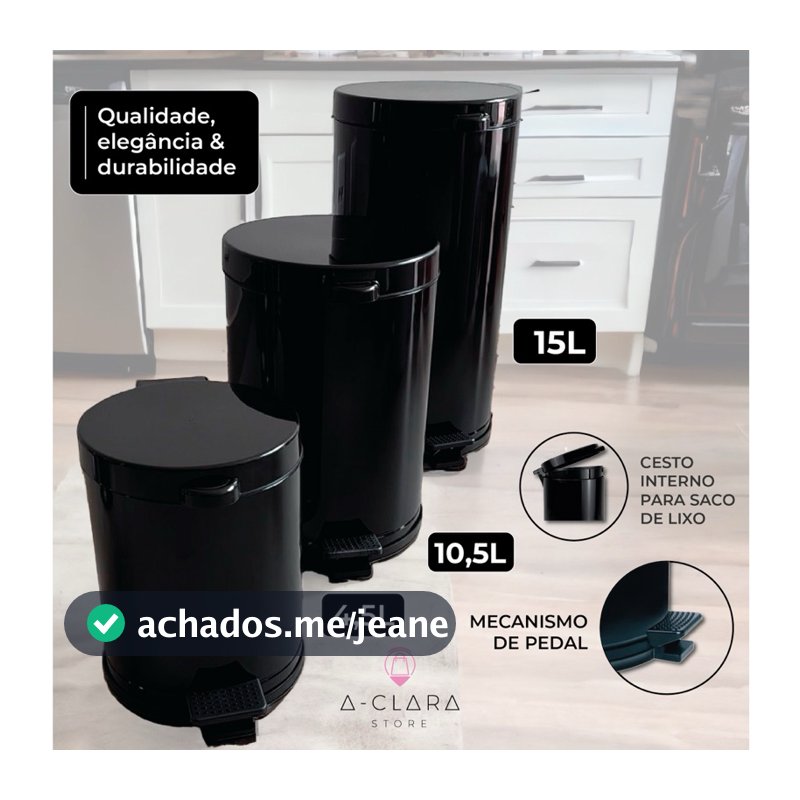 Lixeira Cesto De Lixo Pedal Pia Cozinha Banheiro 4,5 Litros Cor Preto