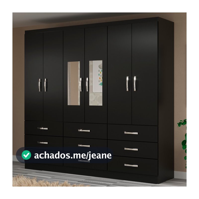 Guarda-Roupa Solteiro Bergamo 6 Portas 9 Gavetas com Espelho