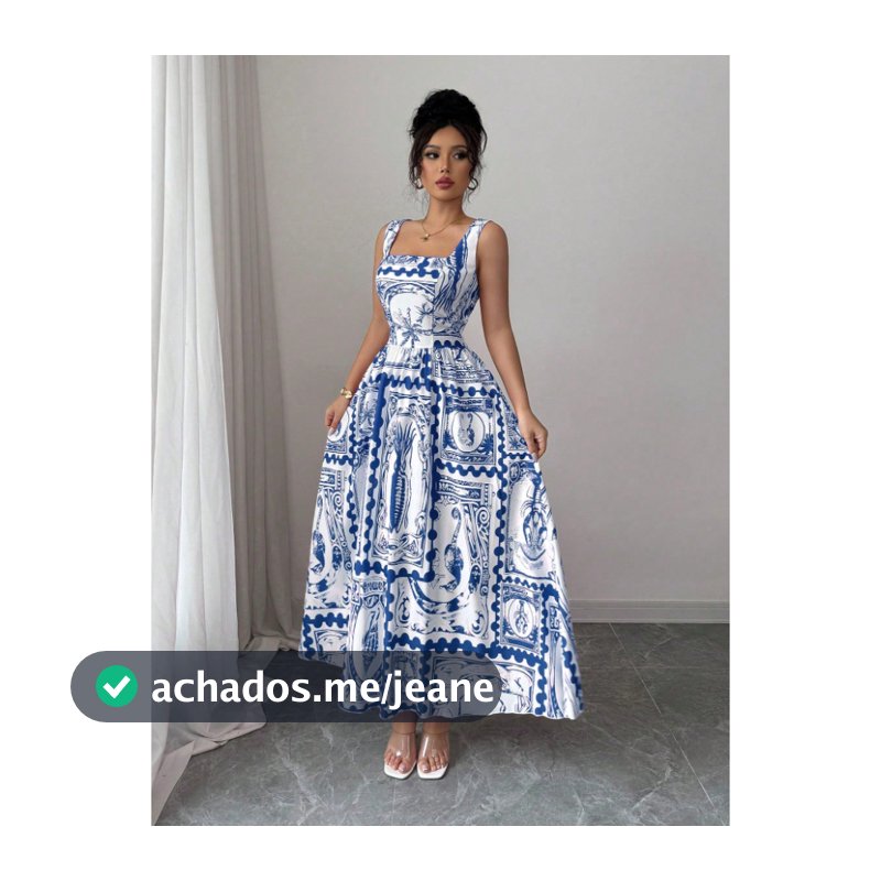 Vestido Casual de Férias Elegante Feminino com Estampa Floral, Alças Finas e Cintura Franzida até o Chão (Padrão Floral