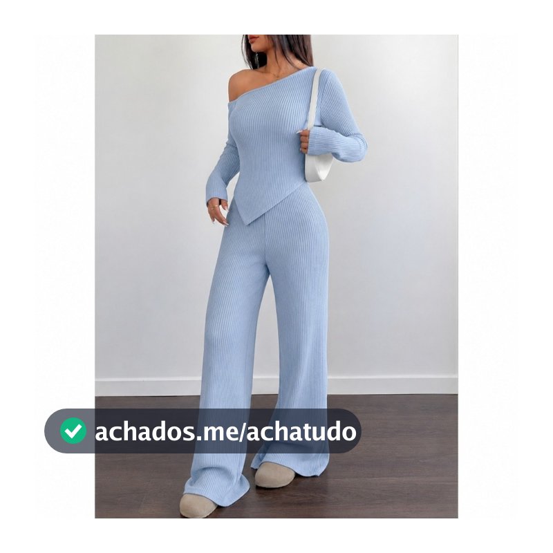 Conjunto Mila Feminino Blusa Manga Longa Assimétrica +Calça Pantalona Soltinha Ribana Moda Inverno