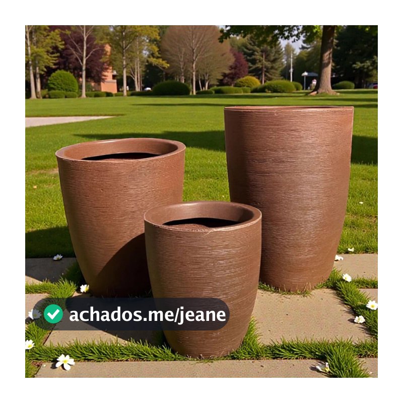 Kit Conjunto 3 Vasos Grandes para plantas , Flor, Jardim P+M+G em Polietileno Decorativo Escovado Luxo Moderno