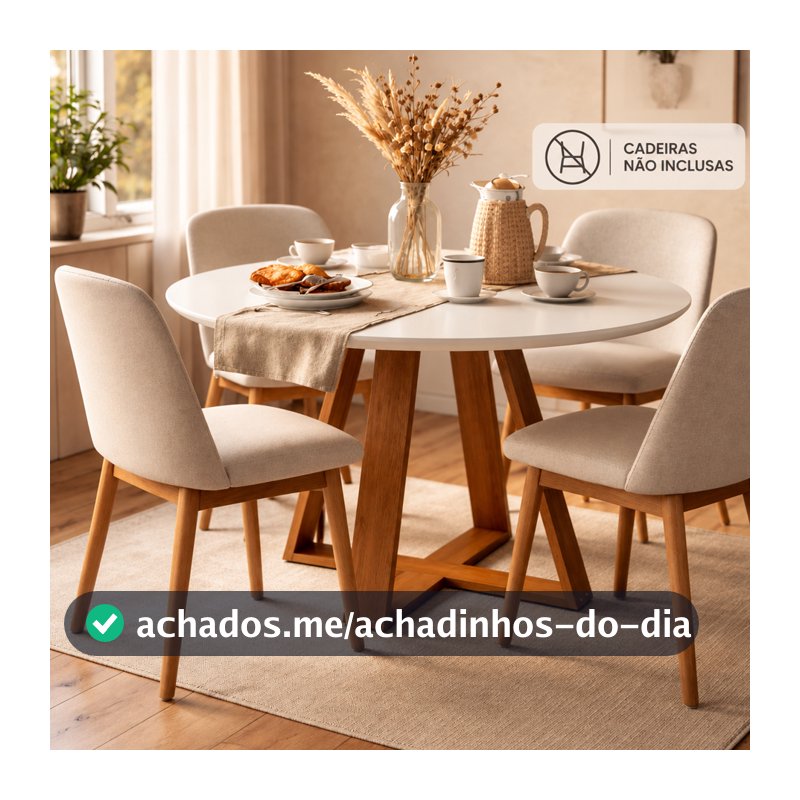 Mesa De Jantar Redonda Livia 110cm 4 Lugares Branca Base Mel Moderna