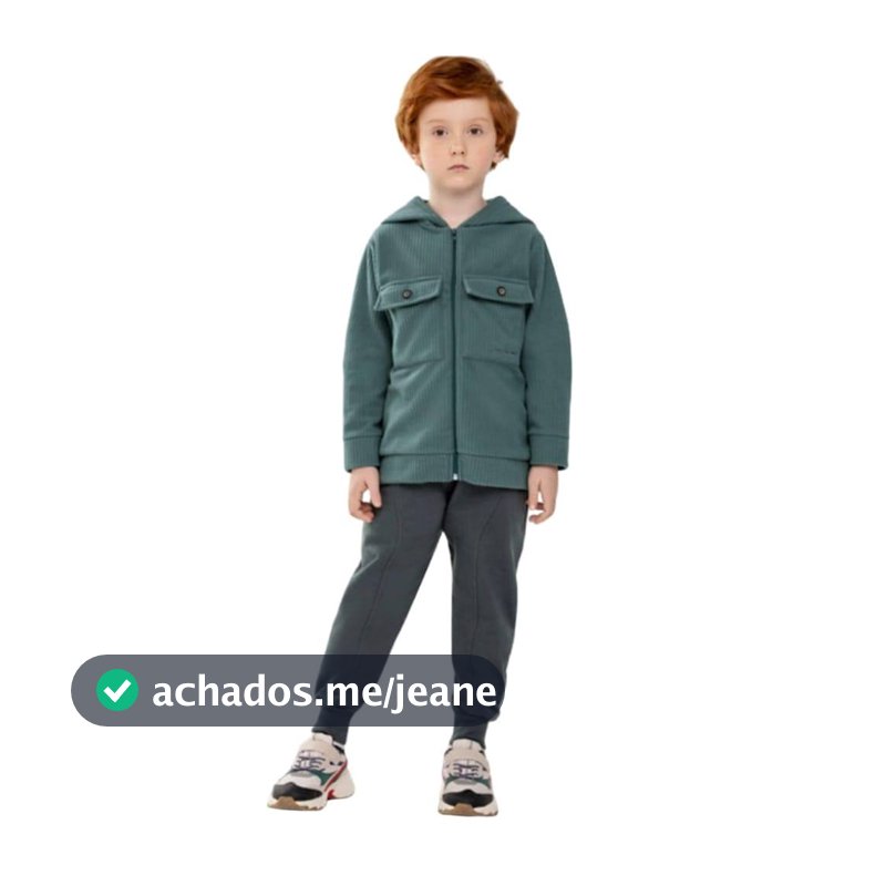 Conjunto Menino Jaqueta em Soft Canelado e Calça Moletom cor Verde - Angerô