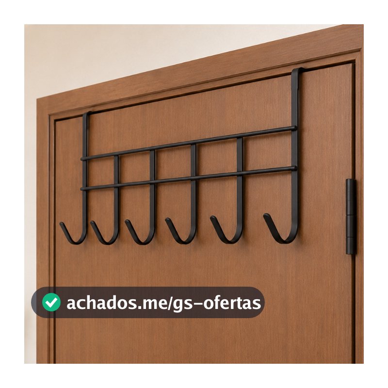 Cabide De Porta 6 Ganchos Para Porta Pendurar Toalha Roupas Sem Furar Metal 45cm