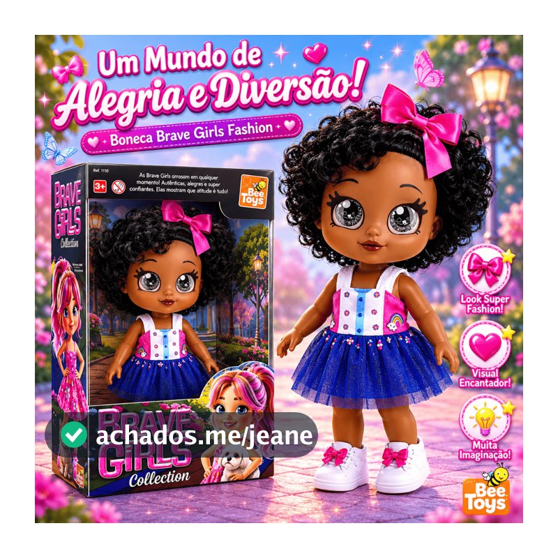 Boneca Negra Brave Girls Fashion em Vinil Articulada Lançamento Bee toys