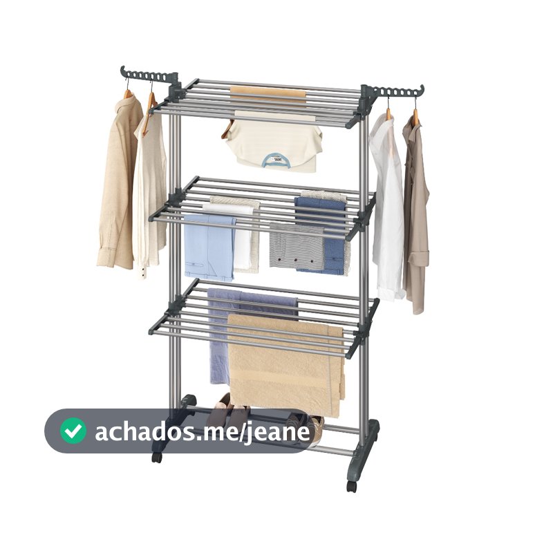 SONGMICS Varal de chão dobrável em aço INOX, 4 níveis com asas, móvel, para uso interno e externo, cinza