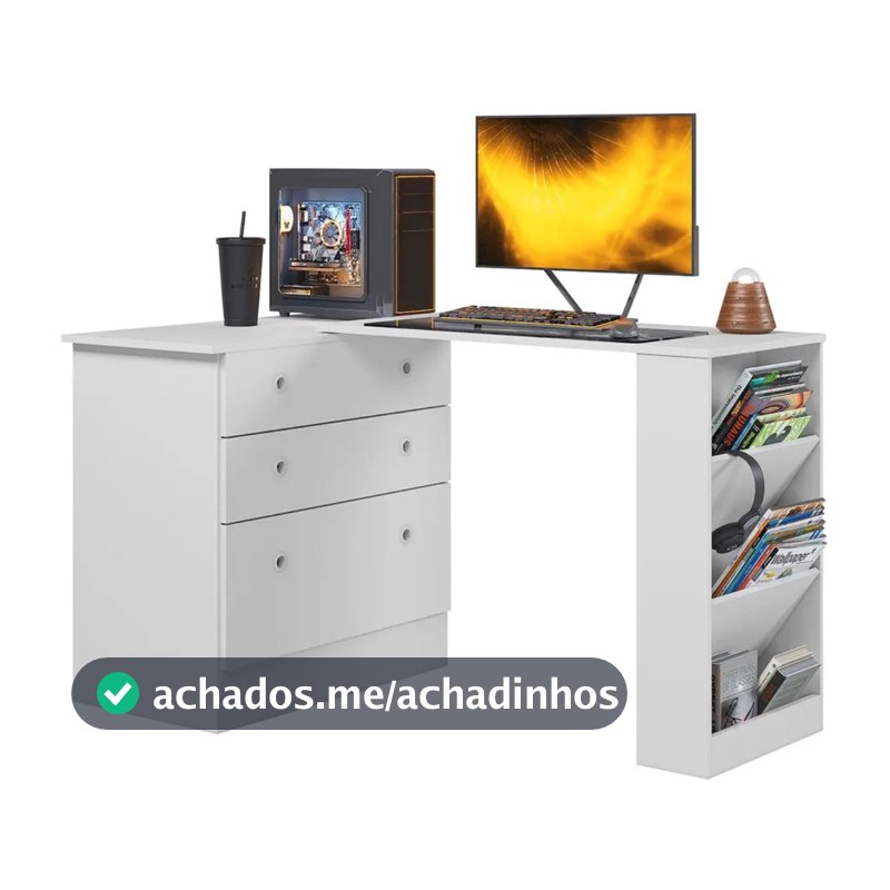 Cômoda Gamer 3 Gavetas com Mesa Giratória MDP Qmovi