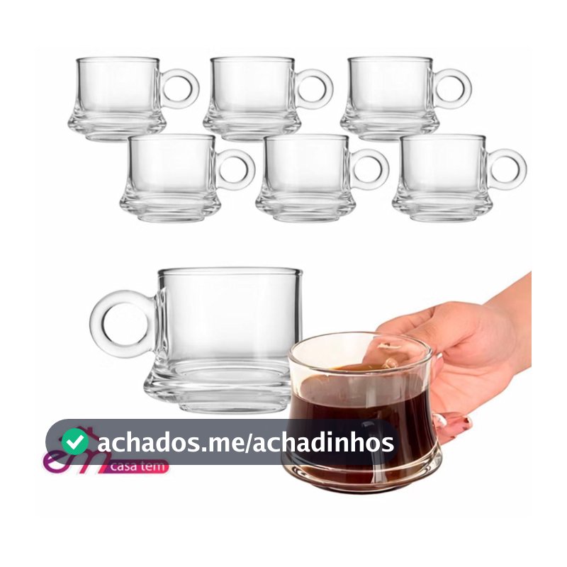 Jogo 6 Xícaras Café Expresso Transparente Canelada Com Alça