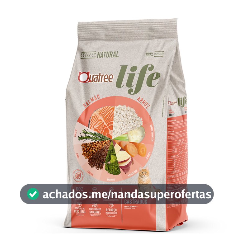Ração Quatree Life Salmão e Arroz para Gatos Castrados - 10kg