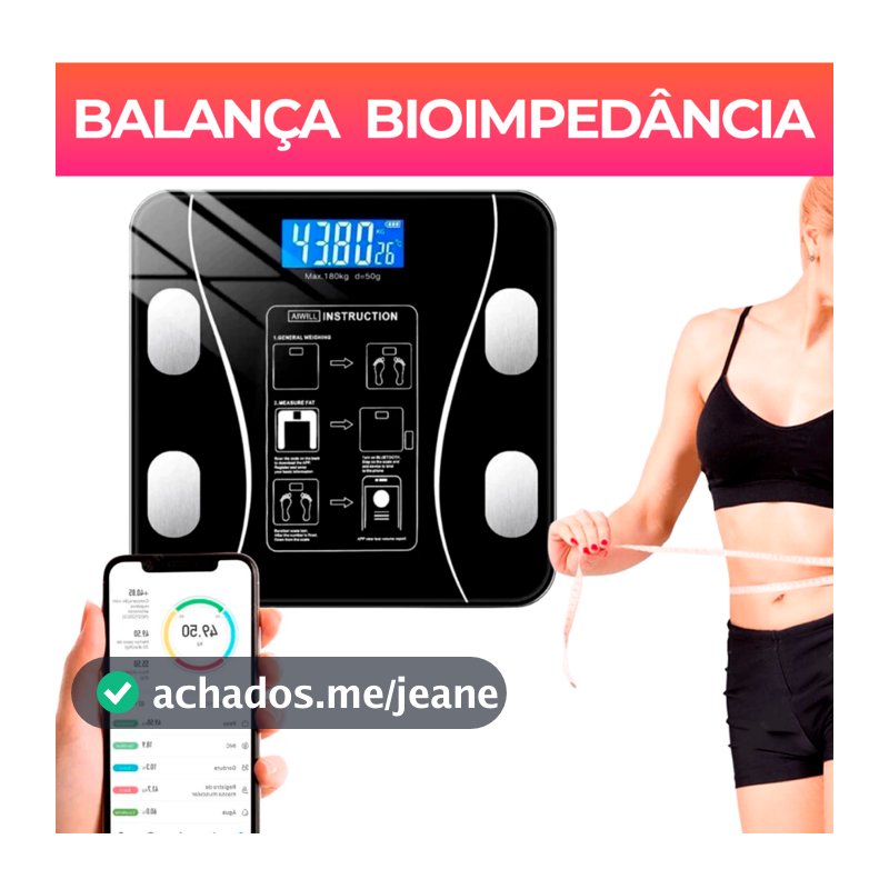 Balança Bioimpedancia Digital Bluetooth Corporal até 180kg Resultado Pelo Celular