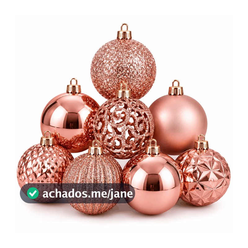 Kit 9 Bolas de Natal Rosé Gold 6cm ou 8cm Enfeites Árvore Glitter Brilhante Decoração Natalina