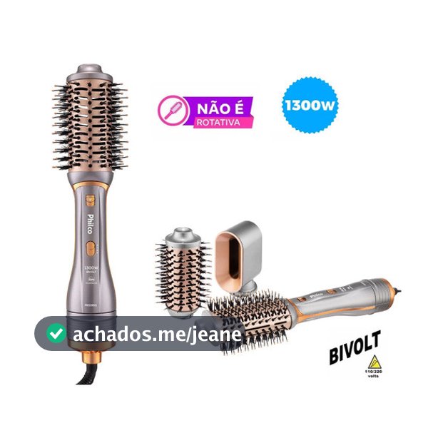 Escova Secadora Philco PES19SG 1300W Bivolt 3 Acessórios Seca Alisa Modela e da Volume