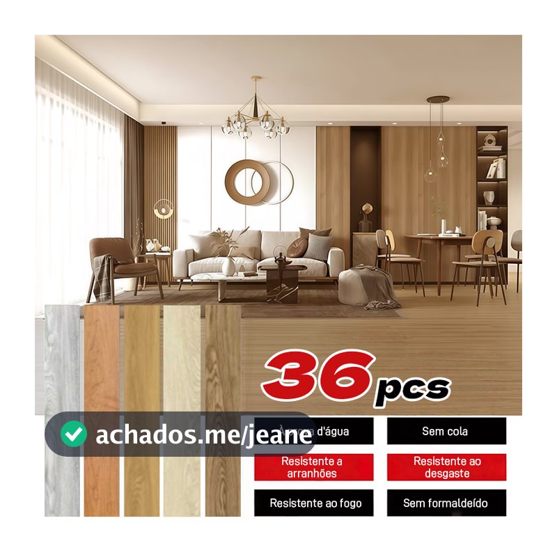 36PCS/5㎡ Adesivo de Piso Madeira Moderno Antiderrapante Lavável 91,4x15,2cm vinílico
